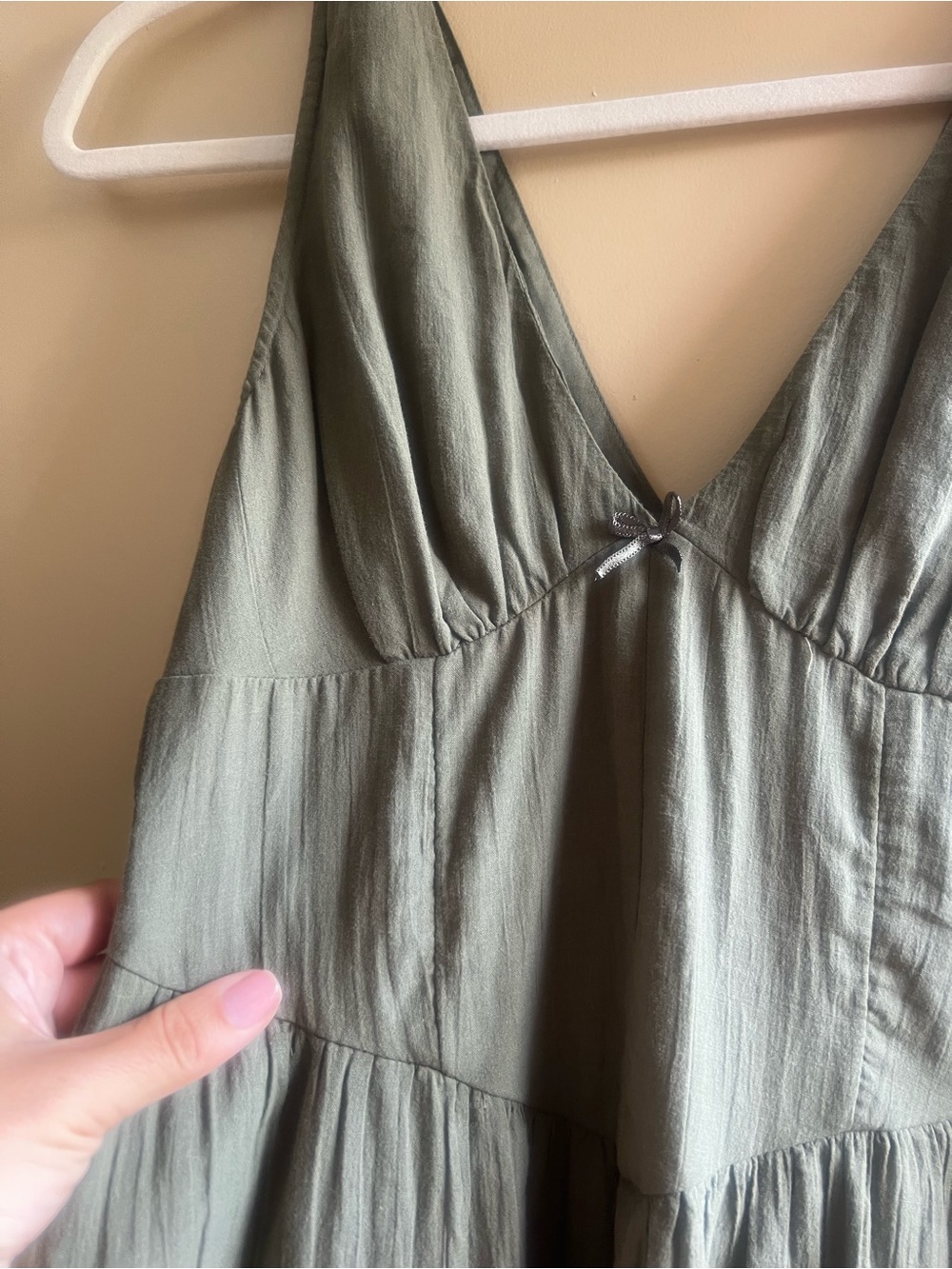 American Eagle Outfitters Olive Green V-Neck Midi Dress - Picture 3 of 8